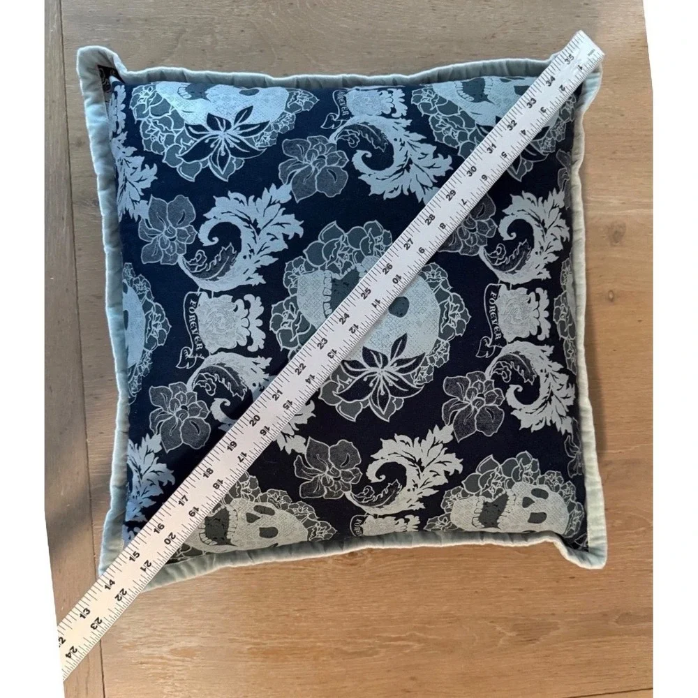 Melissa Bamber Gothic Skull Floral‎ Forever Throw Pillow Navy 16x16